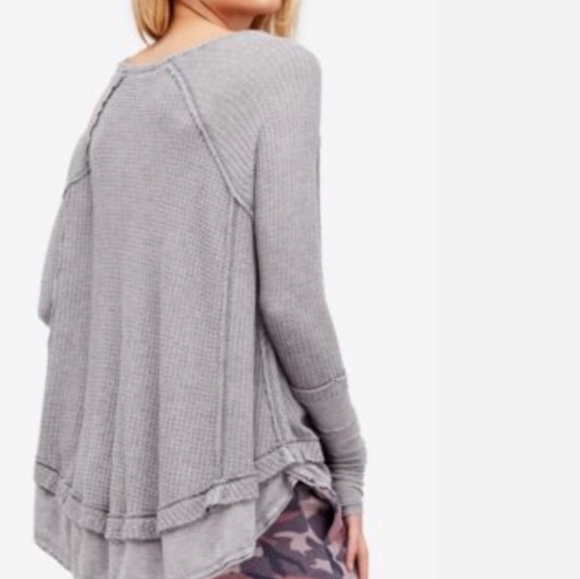Free People Laguna Thermal Top Women's S Gray Boho Lagenlook Retro Casual Comfy - Picture 6 of 11